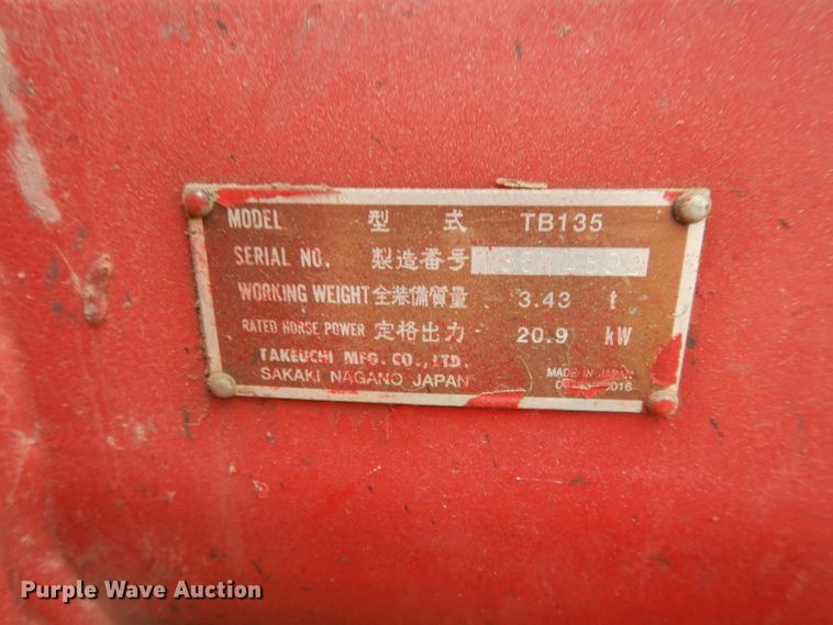 image for item DI8019 2004 Takeuchi TB135  mini excavator