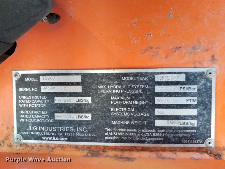 image for item DI8097 2014 JLG T500J  boom lift