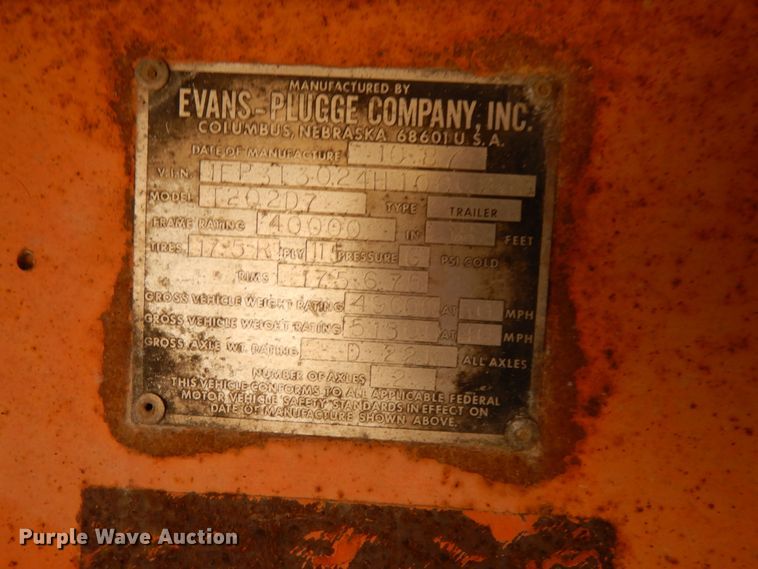 image for item DJ5794 1987 Evans Plugge T202D7 tilt deck equipment trailer