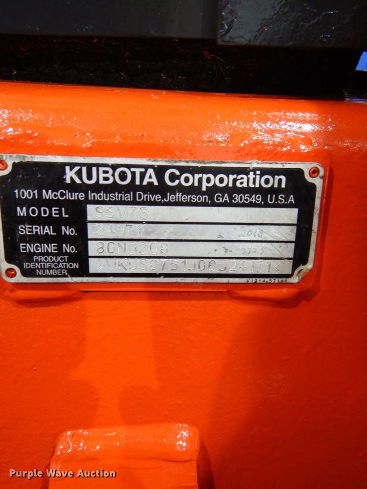 image for item DJ5827 2018 Kubota SSV75  skid steer loader
