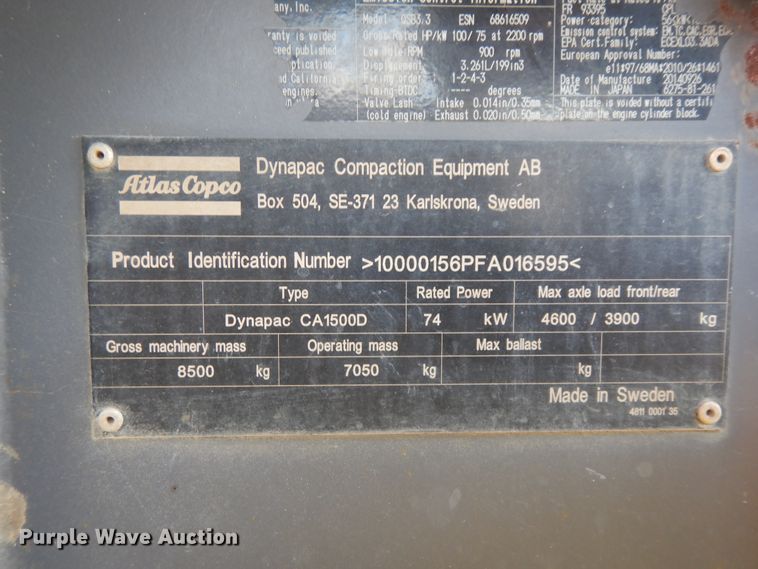 image for item DJ6705 Atlas Copco CA1500D  vibratory single drum roller