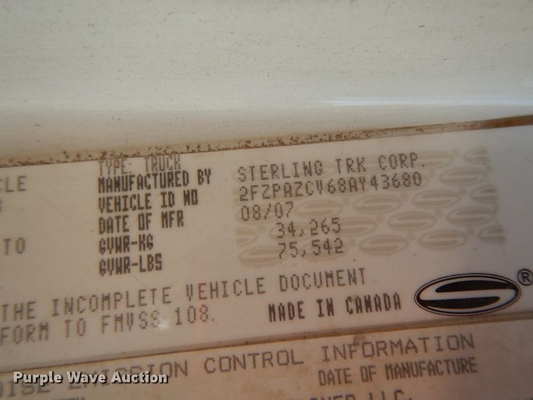 image for item DJ6729 2008 Sterling L-Line  crane truck