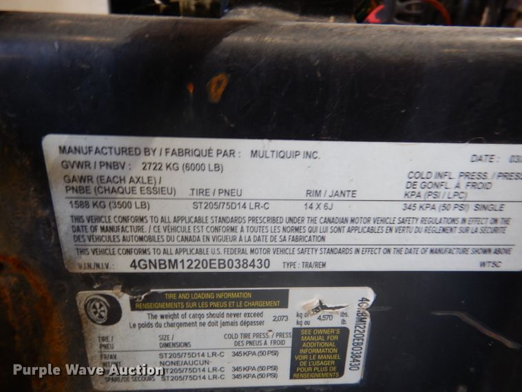 image for item DY9608 Multiquip WT5 tank trailer