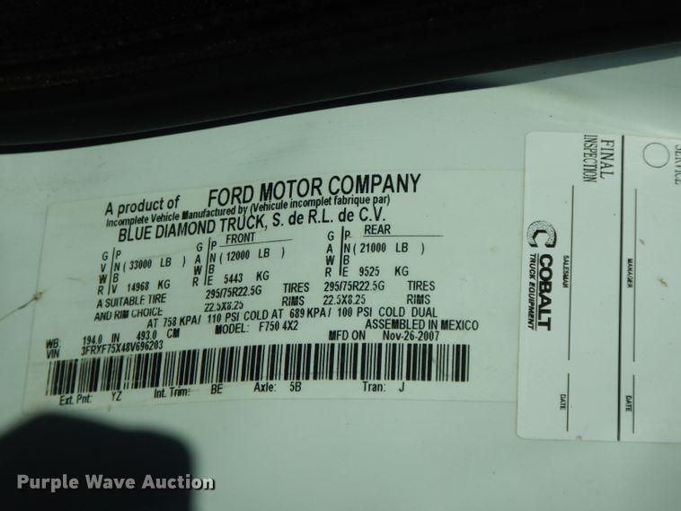 image for item FW9880 2008 Ford F750 Super Duty  service truck with crane