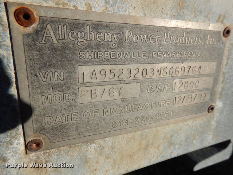 image for item HD9165 1992 Allegheny tilt deck equipment trailer