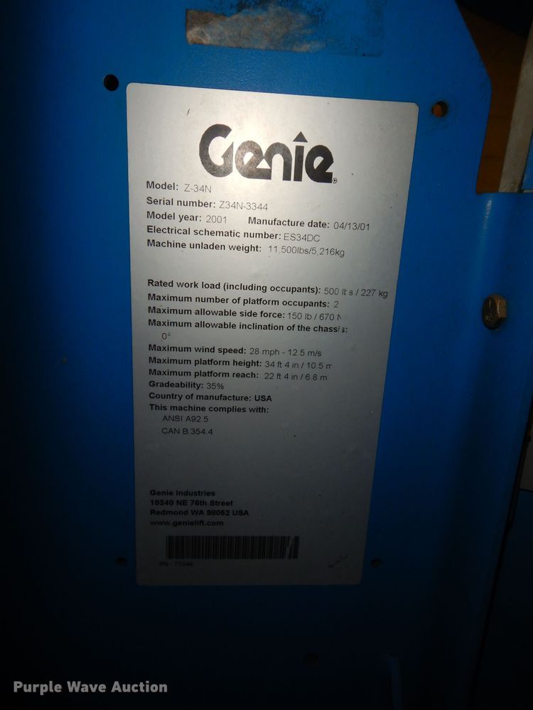 image for item HE9261 2001 Genie Z34/22  boom lift