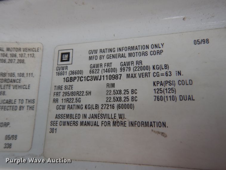 image for item HS9494 1998 GMC T8500  dump truck