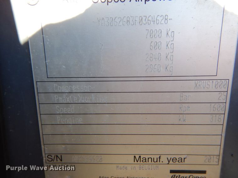 image for item DH0549 2015 Atlas Copco XRVS1000CD6  air compressor