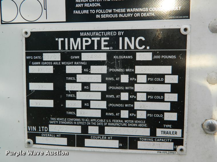 image for item DF4592 2007 Timpte Super Hopper double hopper grain trailer