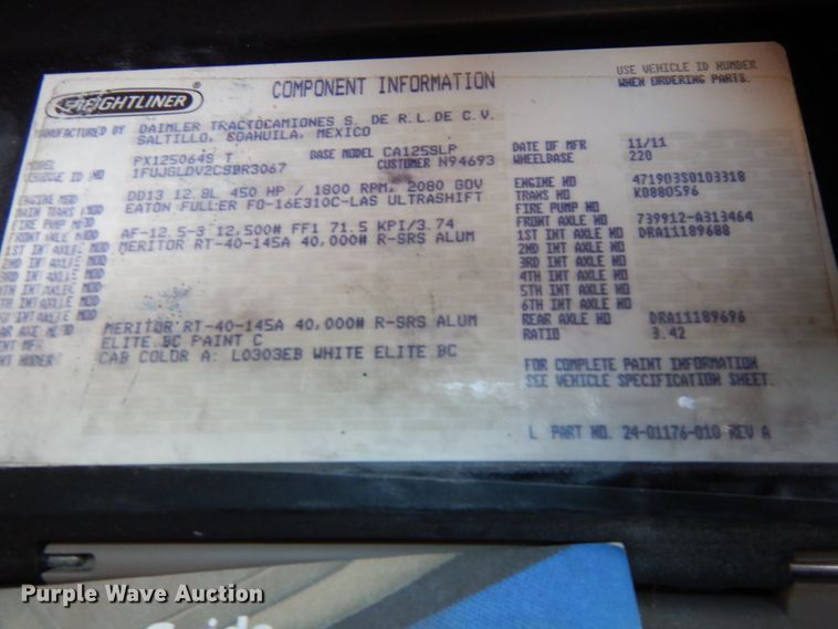 image for item DJ5803 2012 Freightliner Cascadia 125  semi truck