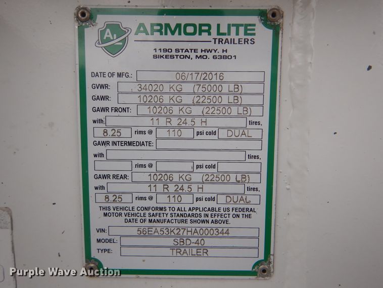 image for item DJ8518 2017 Armor Lite SBD-40 bottom dump trailer