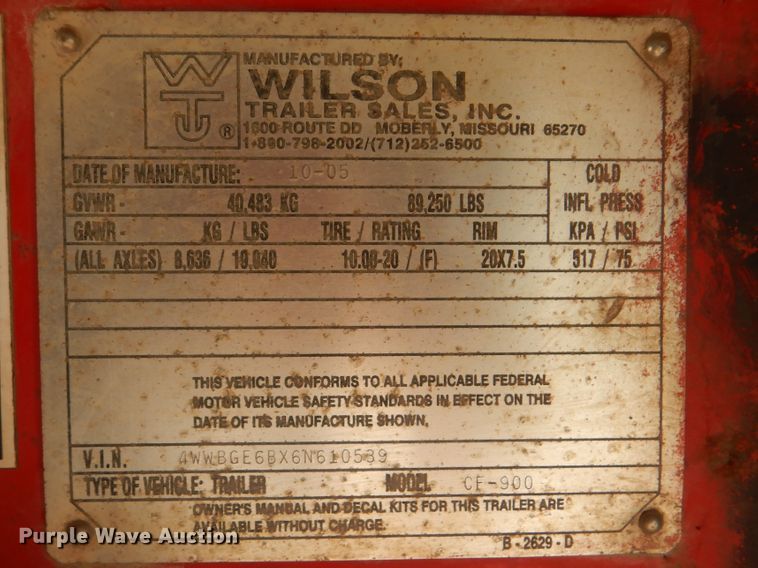 image for item DJ8525 2006 Wilson CF900 flatbed trailer