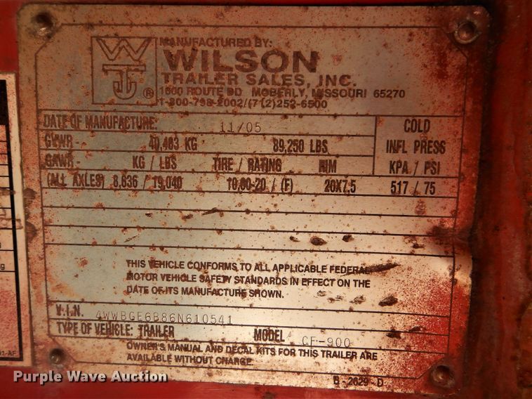 image for item DJ8526 2006 Wilson CF900 flatbed trailer