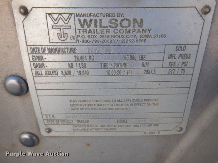 image for item DY9606 2007 Wilson DWH-500 double hopper bottom grain trailer