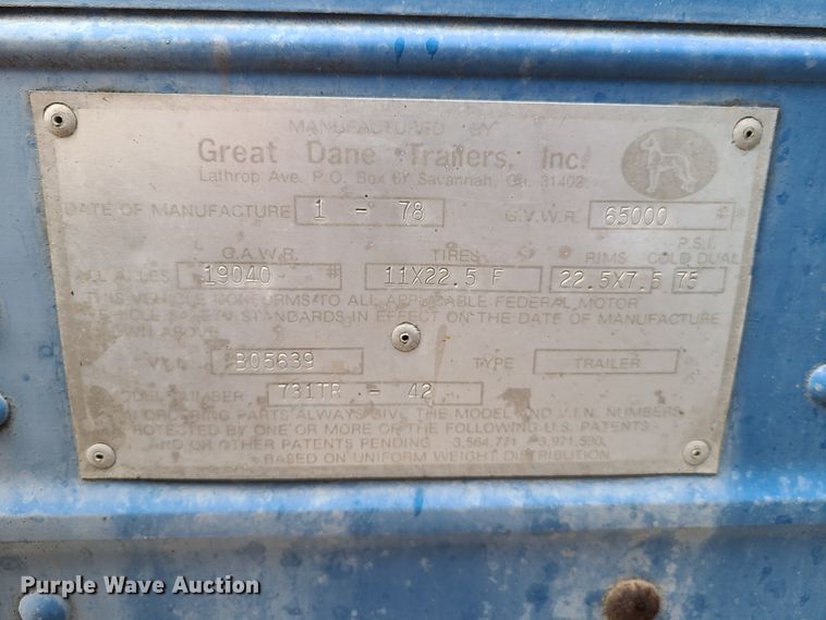 image for item GY9649 1978 Great Dane dry van trailer