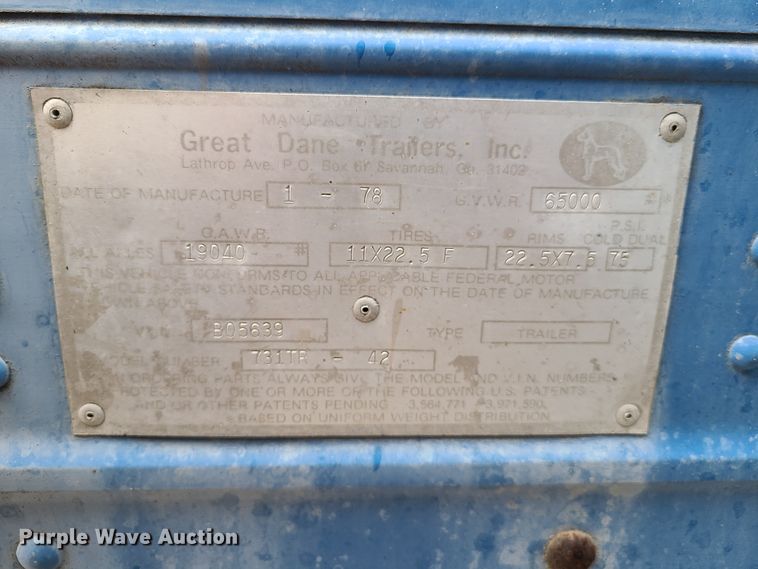 image for item GY9649 1978 Great Dane dry van trailer