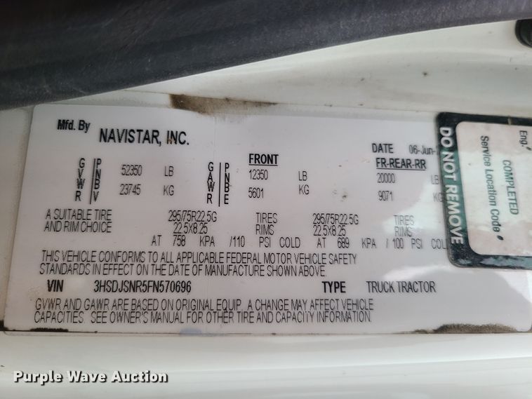 image for item GY9653 2015 International ProStar  semi truck