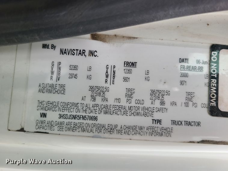 image for item GY9653 2015 International ProStar  semi truck