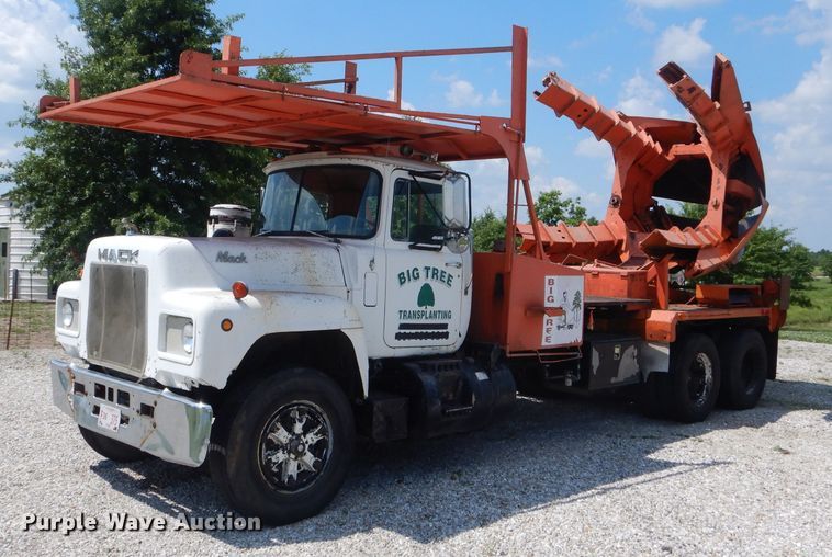 image for item HM9676 1979 Mack R686ST  flatbed truck with Big John tree transplanter