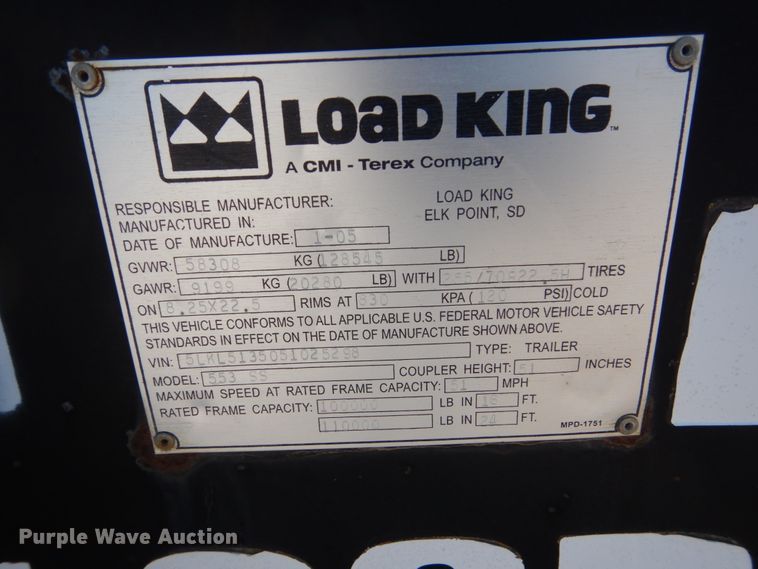 image for item HU9787 2005 Load King 553SS lowboy equipment trailer