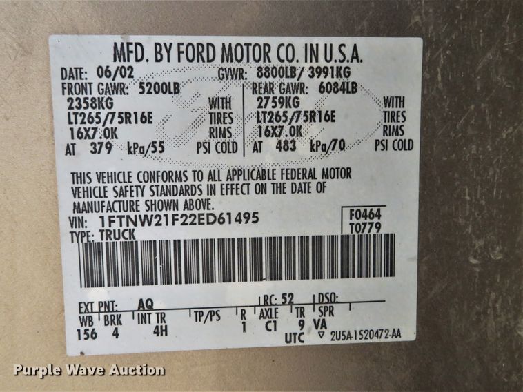 image for item DI3917 2002 Ford F250 Super Duty Lariat  Crew Cab pickup truck