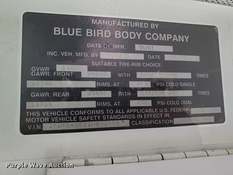 image for item DI5019 2001 Ford Econoline E450 Super Duty  Blue Bird school bus