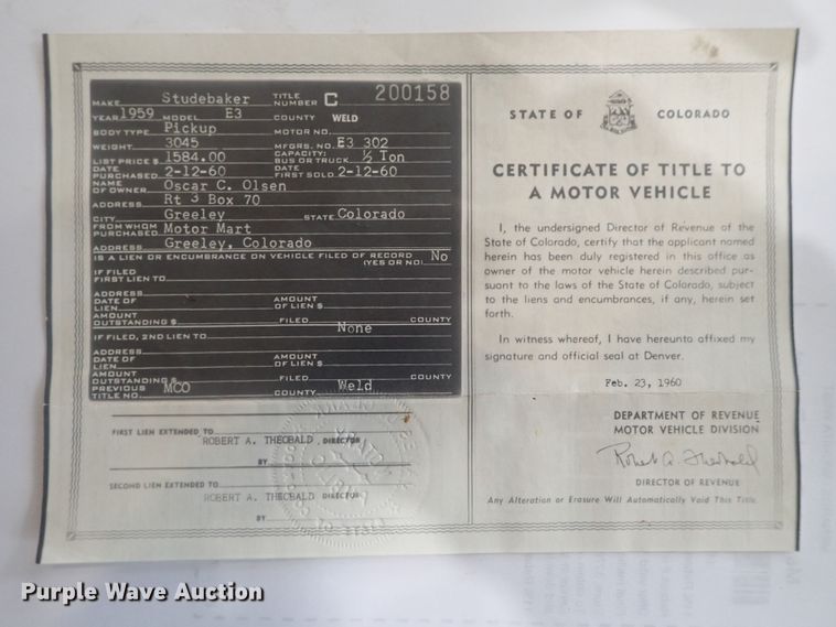 image for item DI7365 1959 Studebaker Scottsman  pickup truck