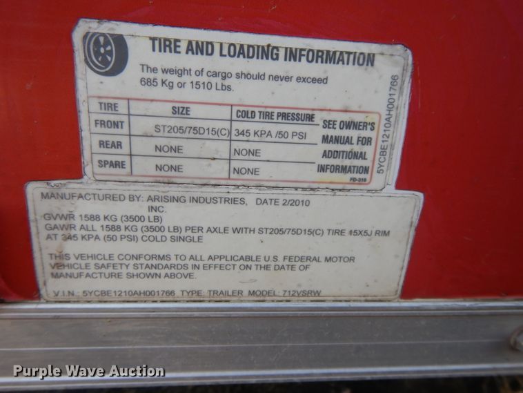 image for item DI8135 2010 Arising Industries 712VSRW enclosed cargo trailer