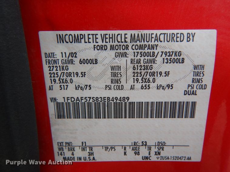 image for item DJ8123 2003 Ford F550 Super Duty  dump truck