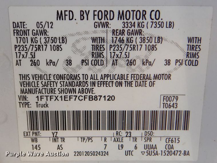 image for item DJ8533 2012 Ford F150  SuperCab pickup truck