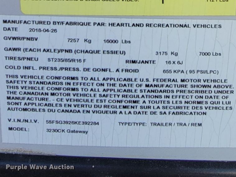 image for item ET9040 2019 Heartland M-3230CK  camper