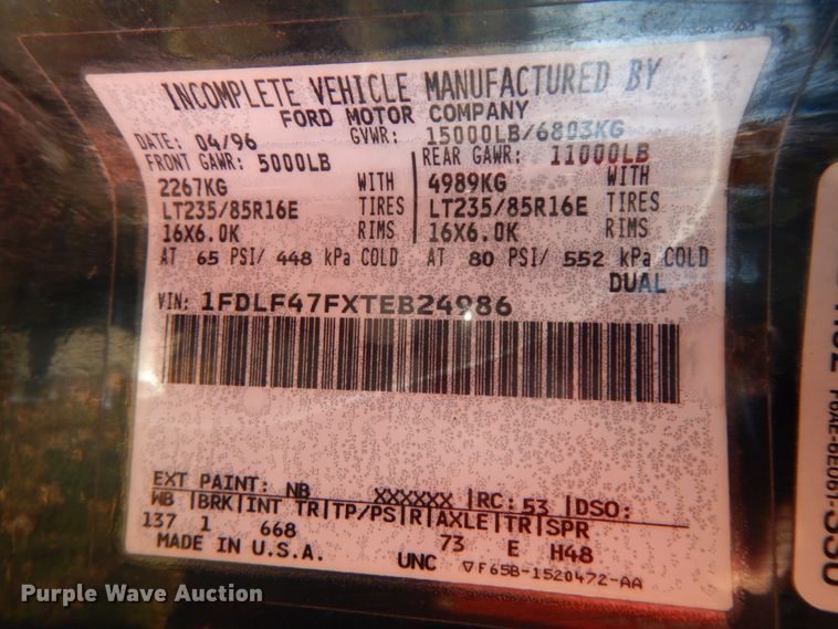 image for item FG9702 1996 Ford F450 Super Duty  utility truck