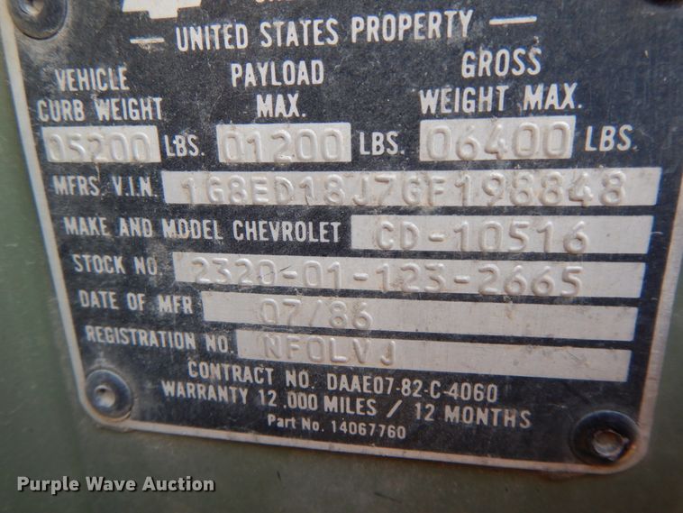 image for item FG9713 1986 Chevrolet D10 Military Blazer  Custom Deluxe SUV