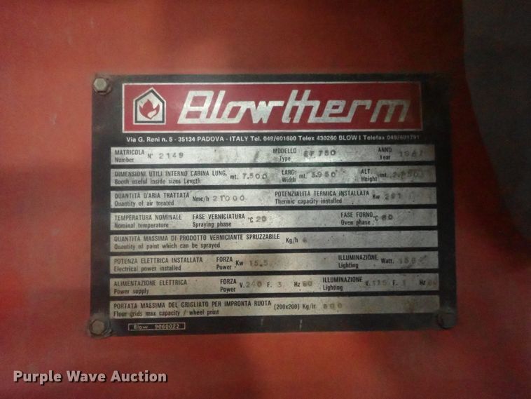 image for item GN9210 1987 Blowtherm EF750 paint booth