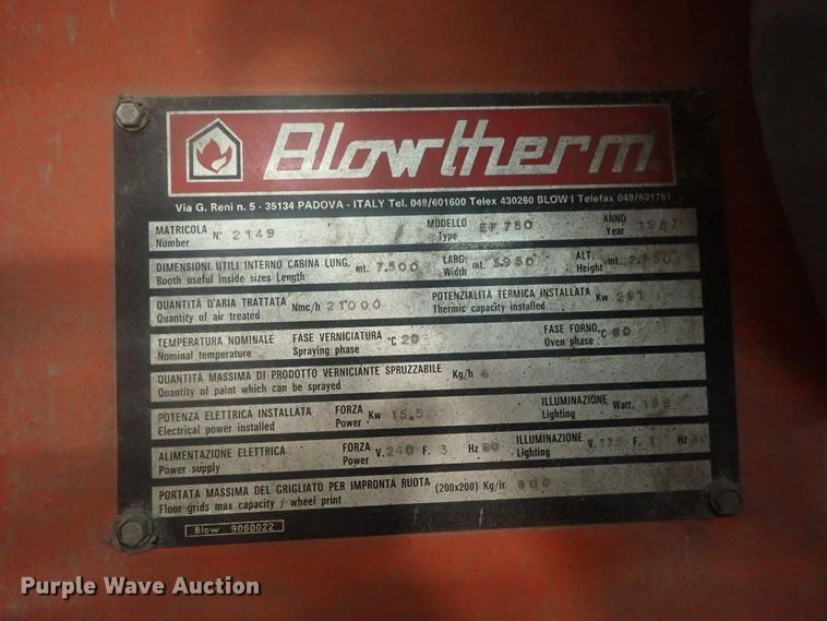 image for item GN9210 1987 Blowtherm EF750 paint booth
