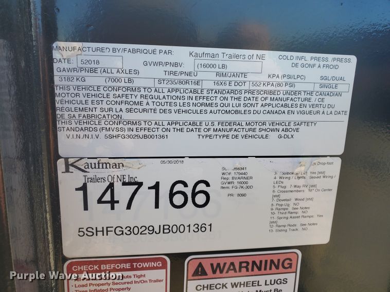 image for item HS9204 2018 Kaufman equipment trailer