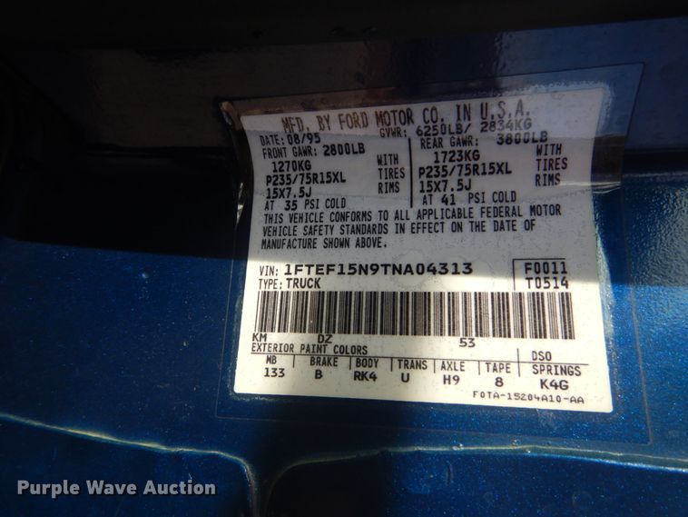 image for item HV9549 1996 Ford F150  pickup truck