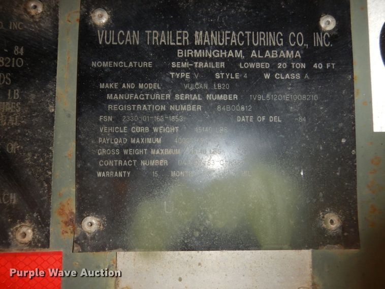 image for item DC4506 1984 Vulcan flatbed trailer