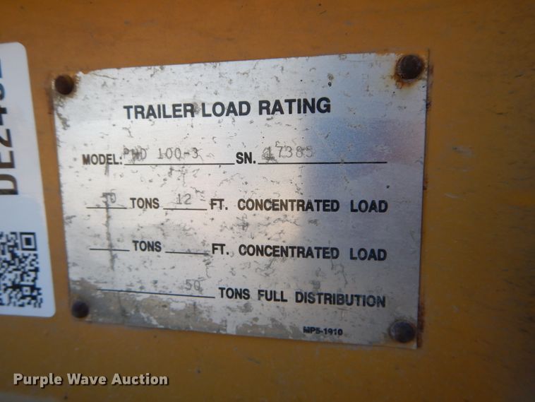 image for item DE2492 1992 Load King PHD100-3 lowboy equipment trailer