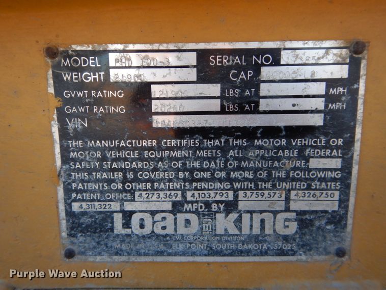 image for item DE2492 1992 Load King PHD100-3 lowboy equipment trailer