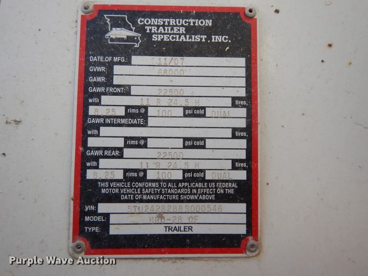 image for item DE2500 2008 CTS HRD-28QF end dump trailer