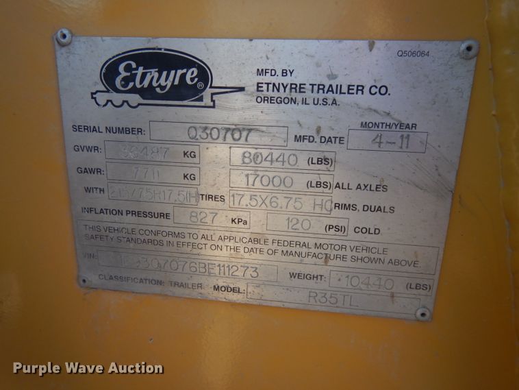 image for item DE2519 2011 Etnyre R35TL lowboy equipment trailer