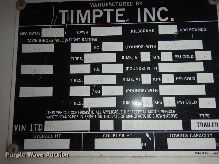image for item DE2551 2008 Timpte Super Hopper double hopper bottom grain trailer