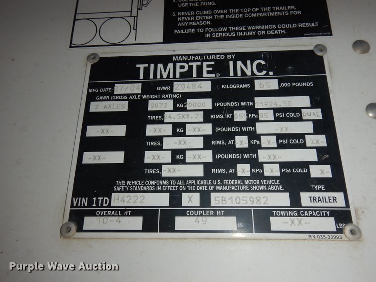 image for item DE2552 2005 Timpte Super Hopper double hopper bottom grain trailer