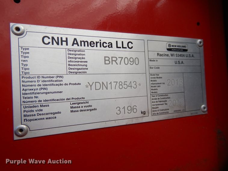 image for item DE2570 2013 New Holland BR7090  Specialty Crop round baler