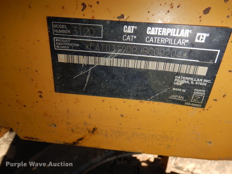 image for item DE2581 2008 Caterpillar 312D L  excavator