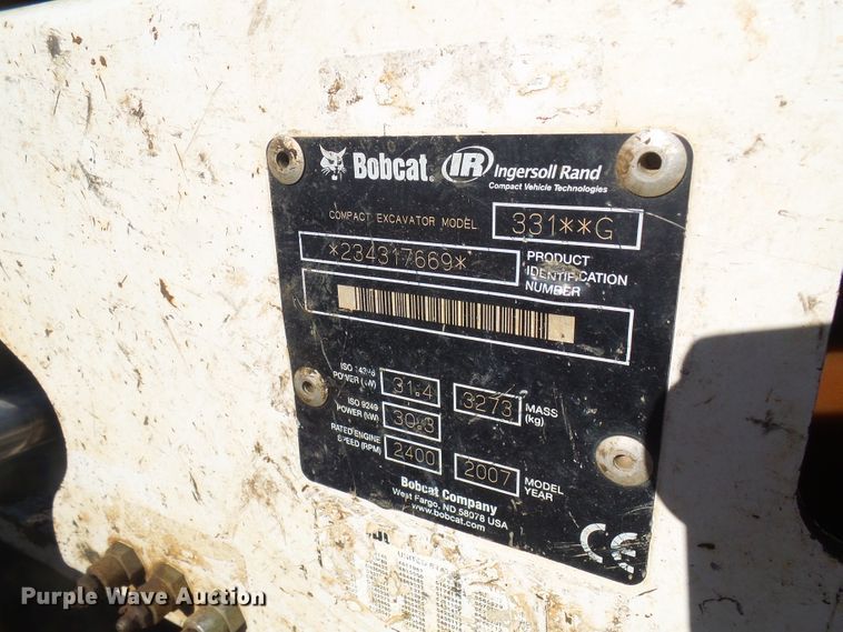 image for item DG2138 2007 Bobcat 331G  mini excavator