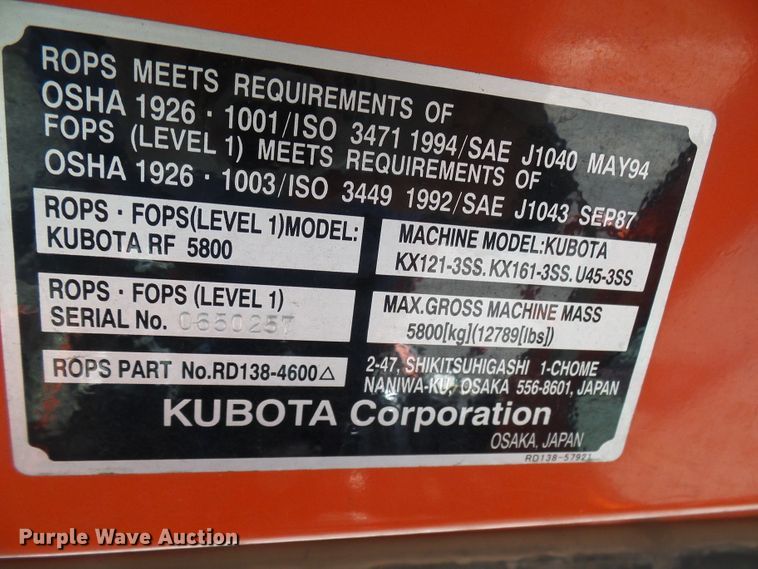 image for item DG2155 2006 Kubota KX161-3SS  mini excavator