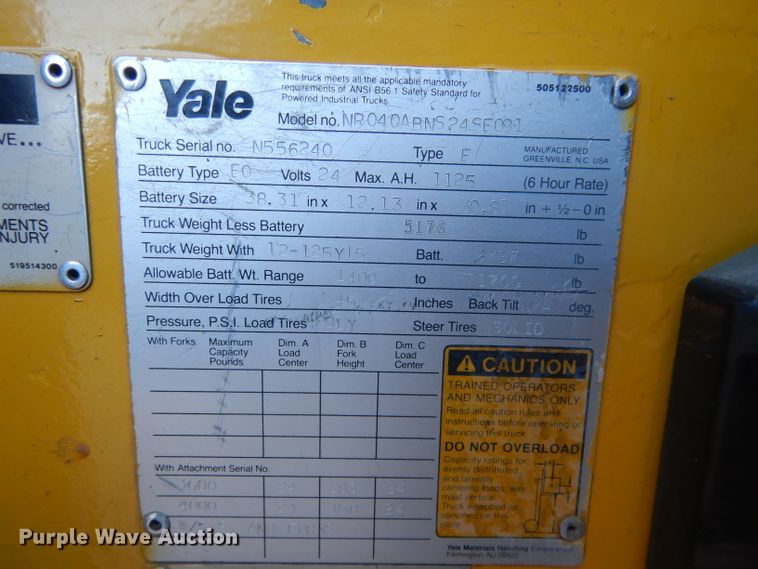 image for item DG4672 Yale NR040A  forklift