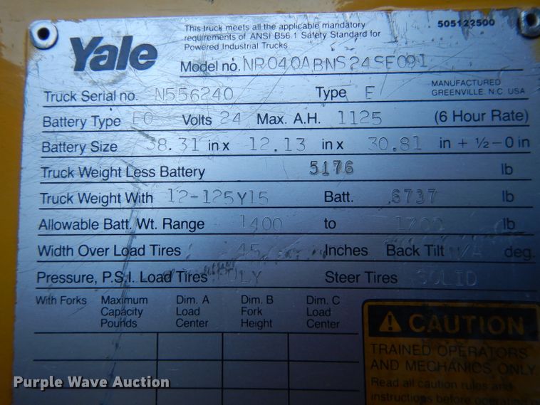 image for item DG4672 Yale NR040A  forklift